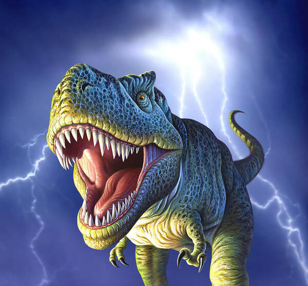 T-rex Art Print featuring the digital art Lightning Rex by Jerry LoFaro
