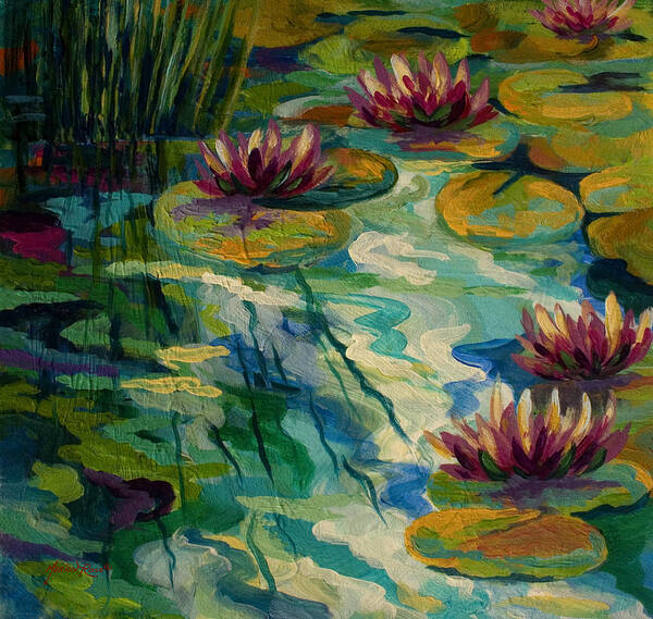 Water Lily Art Print featuring the painting Lily Pond II by Marion Rose