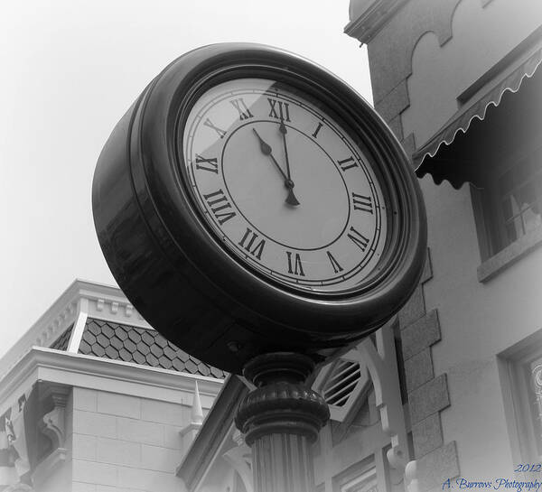 Main Street Art Print featuring the photograph Main Street Clock by Aaron Burrows
