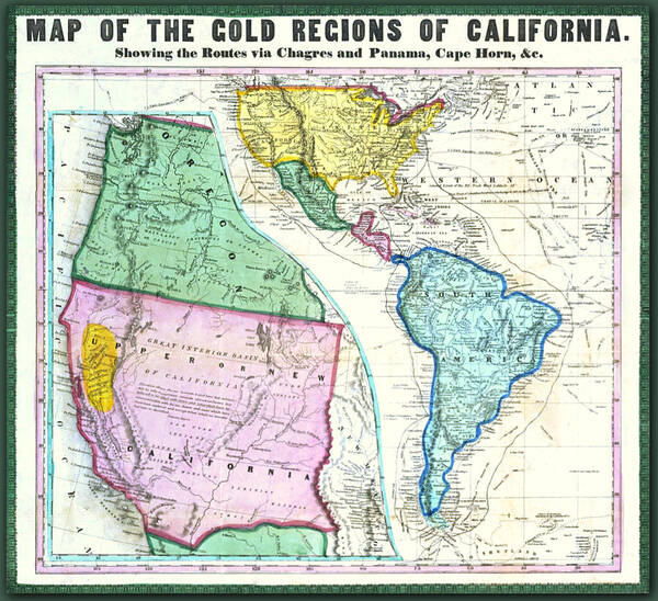 Map Art Print featuring the digital art Map of the Gold Regions of California by Lisa Redfern