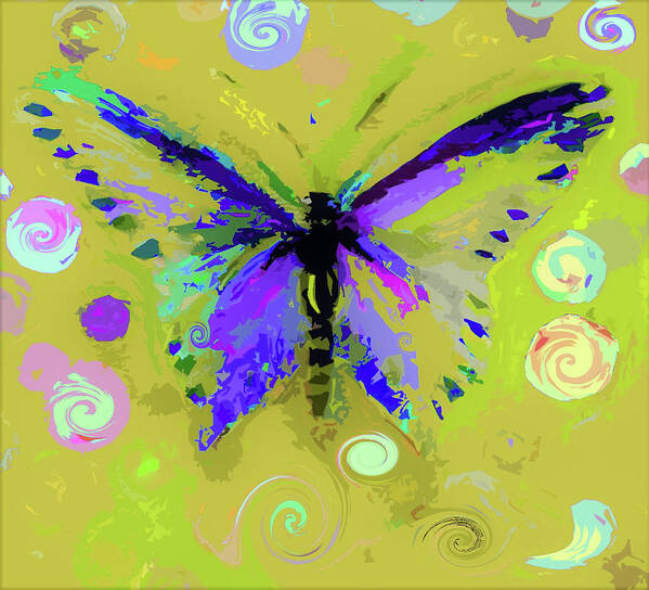 Ocher Art Print featuring the digital art Ochre Butterfly And Twirls by Lisa Kaiser