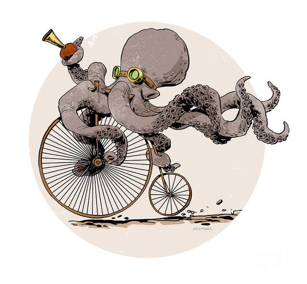 Octopus Art Print featuring the digital art Otto's Sweet Ride by Brian Kesinger