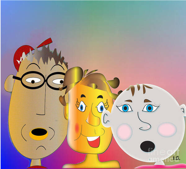 Cartoon Art Print featuring the digital art Pals  5 by Iris Gelbart