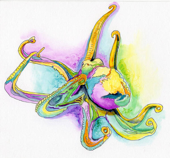 Purple Art Print featuring the painting Purple Blue Yellow Sea Watercolor Series 2 Octopus by Shelly Tschupp