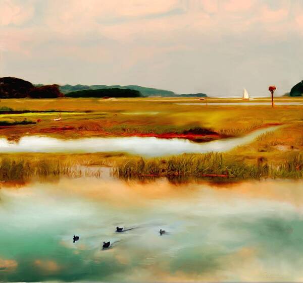 Essex River Art Print featuring the painting Racing the Tide by Sand And Chi