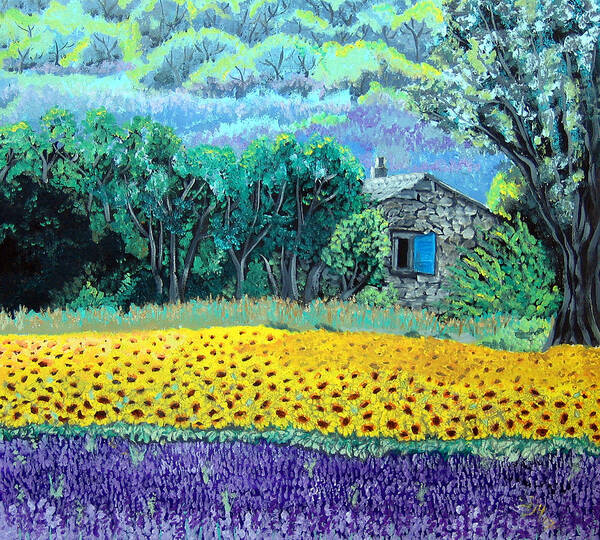 Landscape Art Print featuring the painting Sunflowers and Lavender by Sarah Hornsby