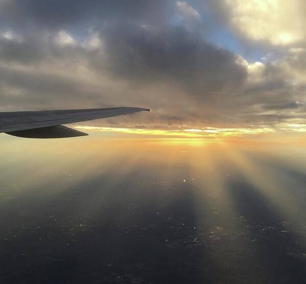 Sunset Art Print featuring the photograph Sunset and Sun Rays from the Plane by Richard Bryce and Family