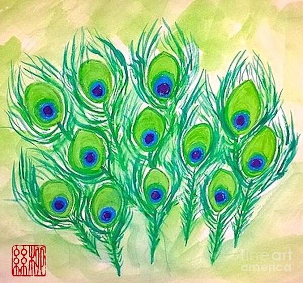 Peacock Feathers Art Print featuring the painting The Eyes of the Stars by Margaret Welsh Willowsilk