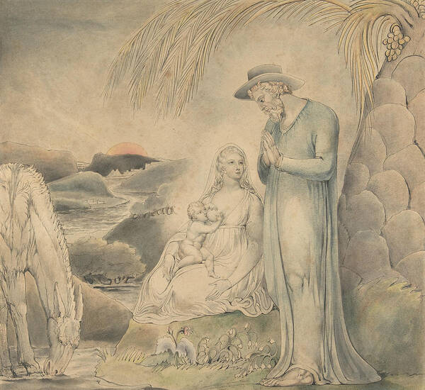 English Art Art Print featuring the drawing The Rest on the Flight into Egypt by William Blake