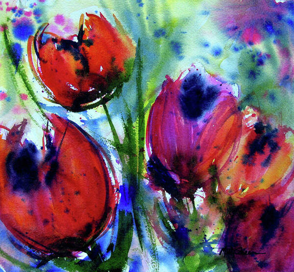 Tulips Art Print featuring the painting Tulips 1 by Marti Green