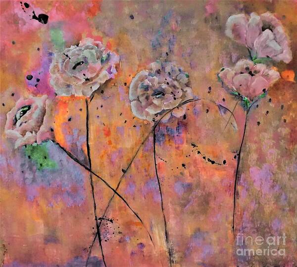 Warm Art Print featuring the painting Warm Taupe Floral Painting by Lisa Kaiser