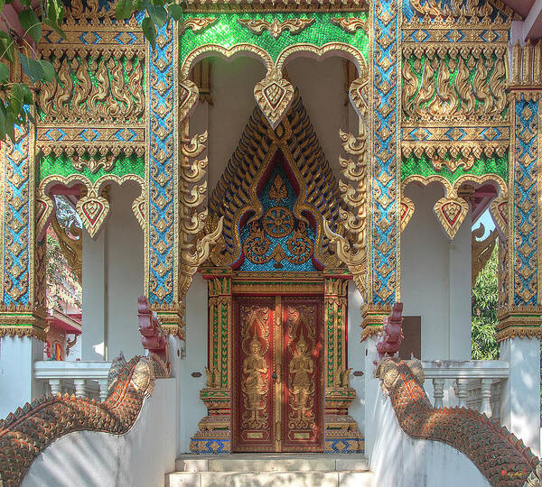Scenic Art Print featuring the photograph Wat Nam Phueng Phra Ubosot Doors DTHLA0013 by Gerry Gantt