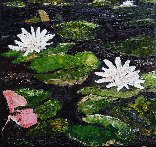 Water Lily Art Print featuring the painting Water Lilies I by Marilyn Zalatan
