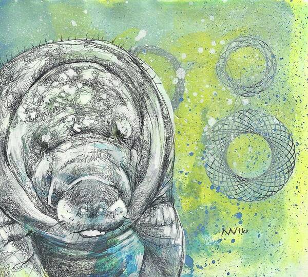 Manatee Art Print featuring the mixed media Whimsical Manatee by AnneMarie Welsh
