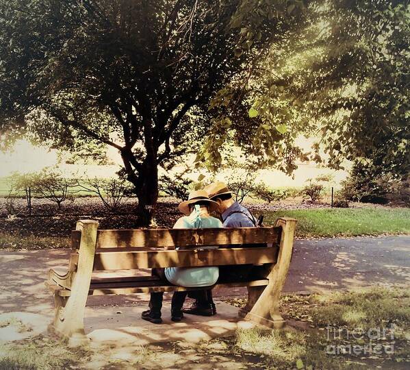 Couple Art Print featuring the photograph Whispers on the Bench by Onedayoneimage Photography