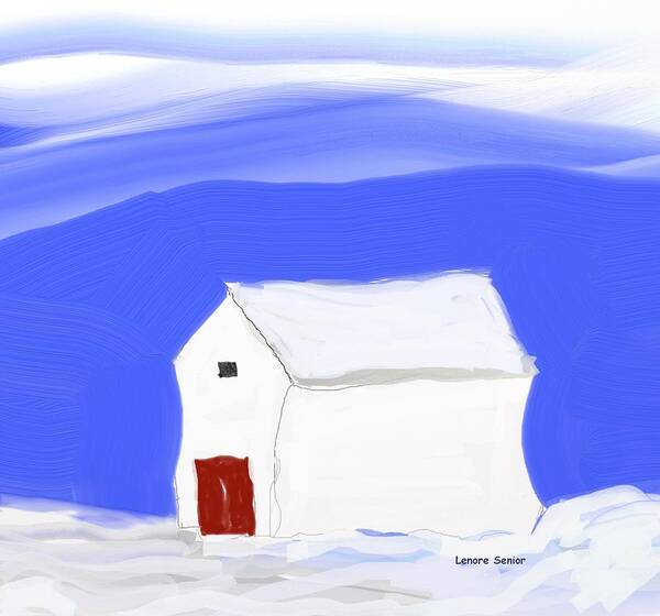 Minimal Art Print featuring the painting White Barn Red Doors by Lenore Senior