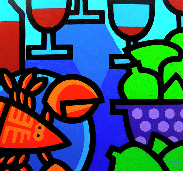 Lobster Wine And Limes Canvas Wall Art Print Wine Home Decor 