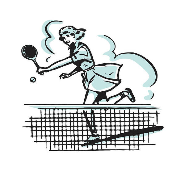 Action Art Print featuring the drawing Woman Playing Tennis #11 by CSA Images