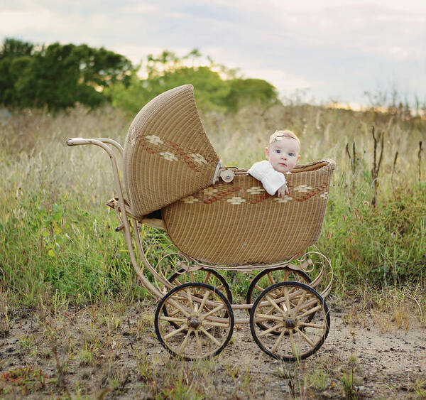 Scenics Art Print featuring the photograph Baby Girl In Baby Buggy by Kari Layland