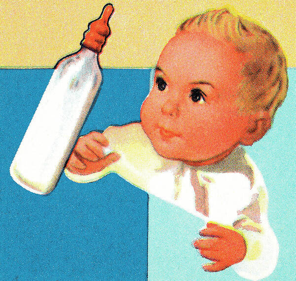 Appetite Art Print featuring the drawing Baby wants bottle by CSA Images