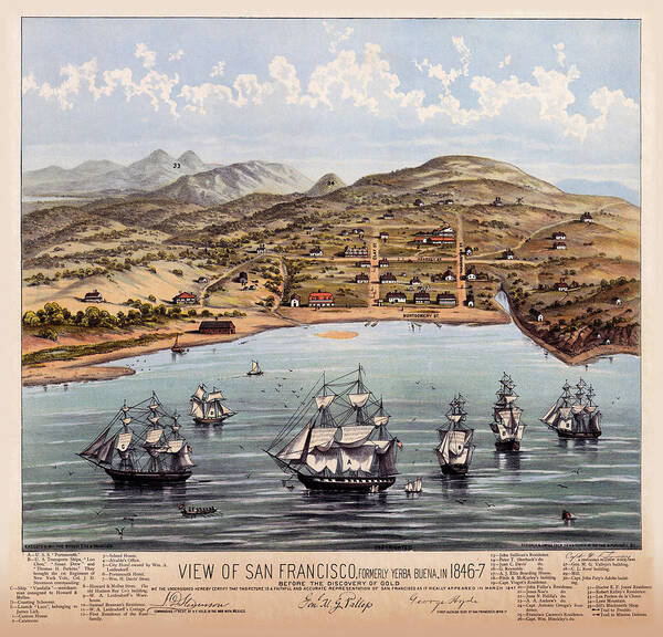 Birdseye View Of San Francisco 1847 Art Print featuring the mixed media Birdseye View Of San Francisco 1847 by Vintage Lavoie