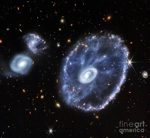 Am0035-335 Art Print featuring the photograph Cartwheel Galaxy And Companion Galaxies by Nasa/science Photo Library