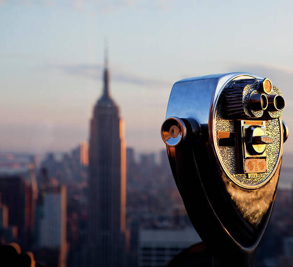 Outdoors Art Print featuring the photograph Coin Operated Binoculars And Empire by Ozgurdonmaz
