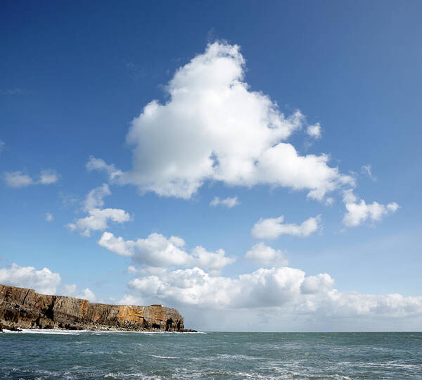 Water's Edge Art Print featuring the photograph Cumulus Cloud, Cliff And Sea, St by Elgol