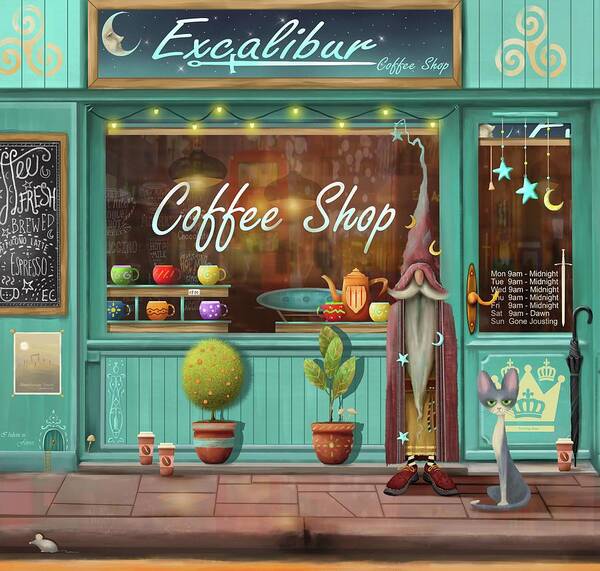 Coffee Shop Art Print featuring the painting Excalibur Coffee Shop by Joe Gilronan