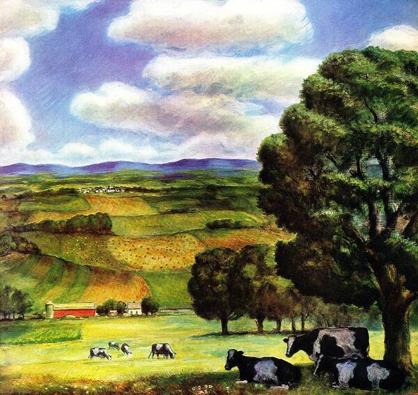 Cattle Art Print featuring the drawing Farm Landscape by J. Steuart Curry