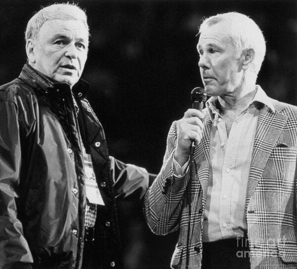 1980-1989 Art Print featuring the photograph Frank Sinatra And Johnny Carson On Stage by Bettmann