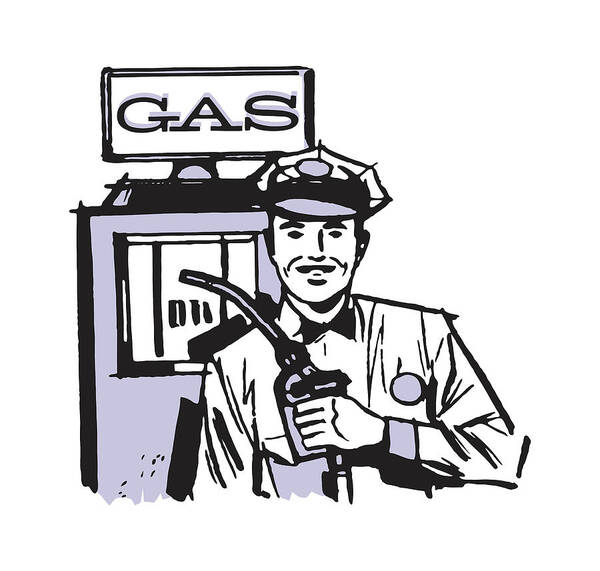 Accessories Art Print featuring the drawing Gas Station Attendant at Pump by CSA Images
