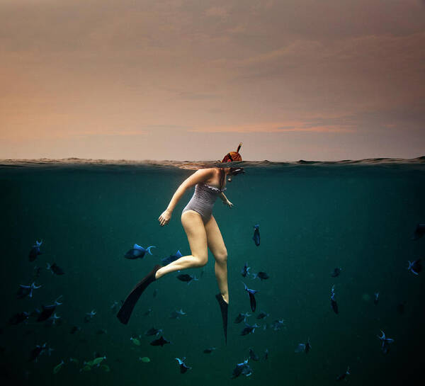 People Art Print featuring the photograph Girl Snorkelling by Rjw