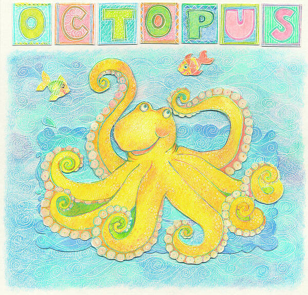 Octopus Art Print featuring the mixed media Octopus by Cheryl Piperberg
