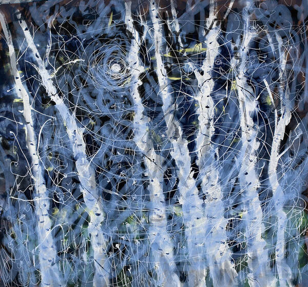 Birch Trees Art Print featuring the painting Stormy night by Maxim Komissarchik