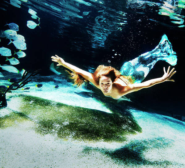 Tranquility Art Print featuring the photograph Swimming Mermaid Underwater by Henrik Sorensen