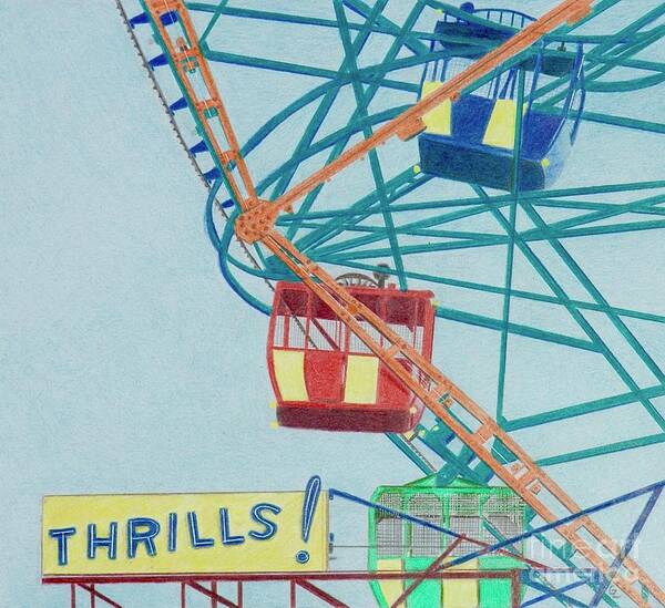 Coney Island Art Print featuring the drawing Thrills by Glenda Zuckerman