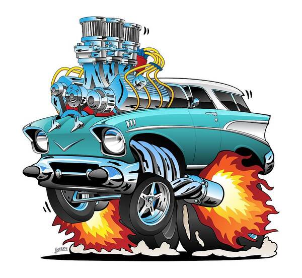 Hot · rod · carro · de · corrida · motor · desenho · animado · legal ·  muscle · car - ilustração de vetor © jeff_hobrath (#8428036)