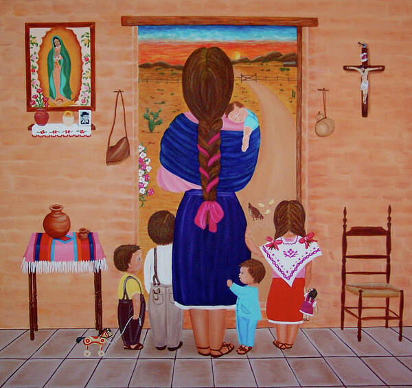 Mom Art Print featuring the painting Esperando a Papa #1 by Evangelina Portillo