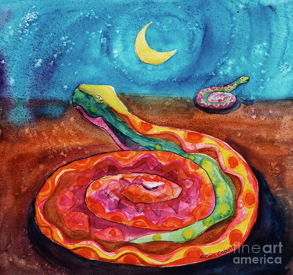 Moon Art Print featuring the painting Moon Snakes #1 by Cori Caputo