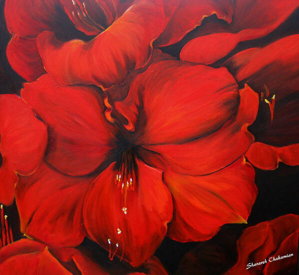 Flower Art Print featuring the painting Amarylis Red Velvet by Sheri Chakamian