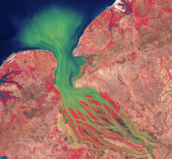 Satellite Image Art Print featuring the digital art Betsiboka estuary Madagascar by Christian Pauschert