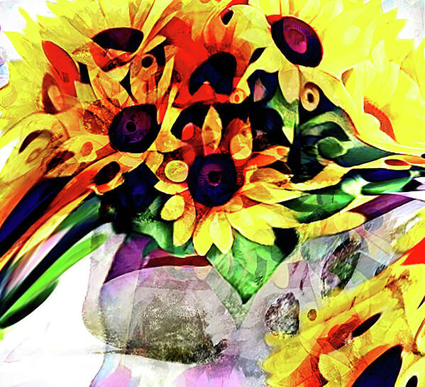 Sunflowers Art Print featuring the digital art Bouquet Sunflowers Abstract by Cathy Anderson