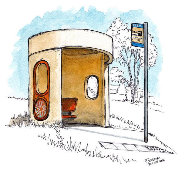 Australia Art Print featuring the painting Canberra Bus Shelter by Tom Napper