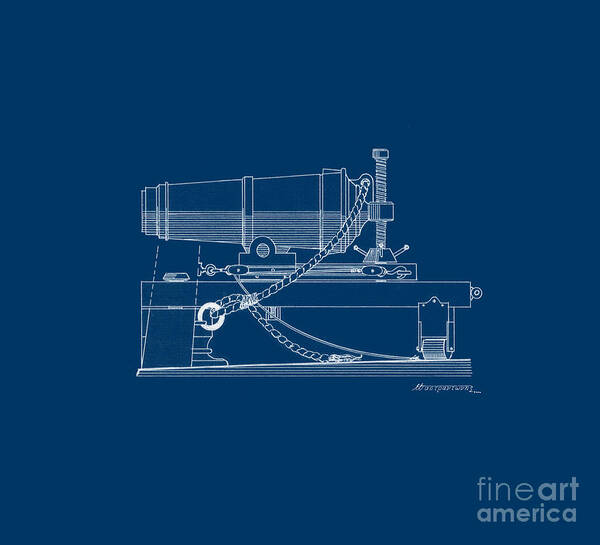 Sailing Vessels Art Print featuring the drawing Carronade - blueprint by Panagiotis Mastrantonis