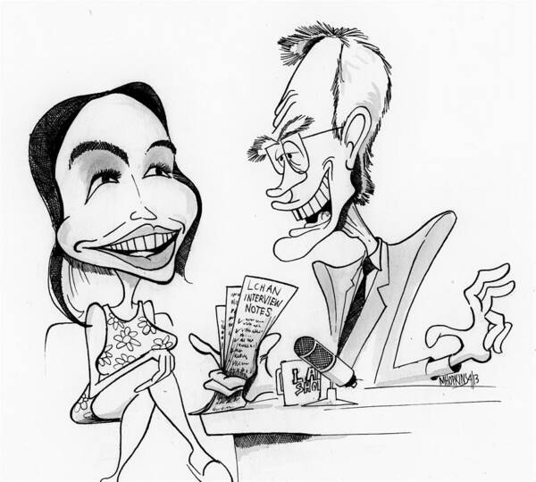 David Art Print featuring the drawing David Letterman and Lindsay Lohan by Michael Hopkins