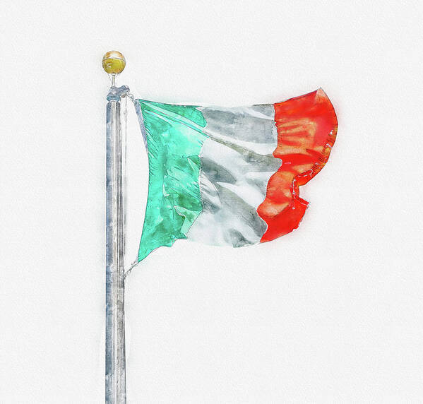 Italian Flag Art Print featuring the digital art Digital watercolor painting of Flag of Italy isolated on white background by Maria Kray