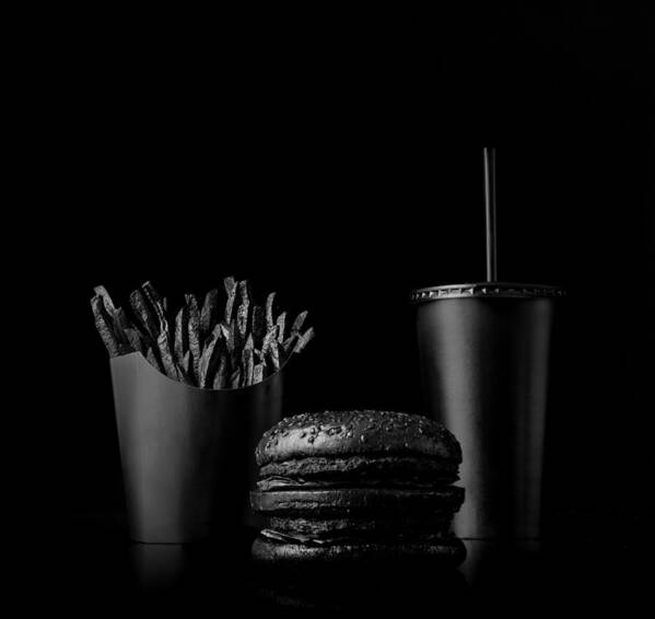 Unhealthy Eating Art Print featuring the photograph Fast food meal on black backdrop by Henrik Sorensen