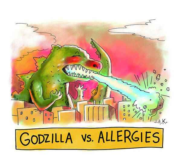 Captionless Art Print featuring the drawing Godzilla vs Allergies by Jason Adam Katzenstein