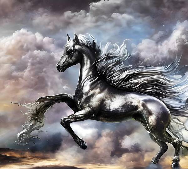 Digital Horse Silver Morphing Art Print featuring the digital art Morphing by Beverly Read